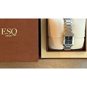 ESQ by Movado Swiss Stainless Steel Watch E5053 Needs Battery Diamond Embellish
